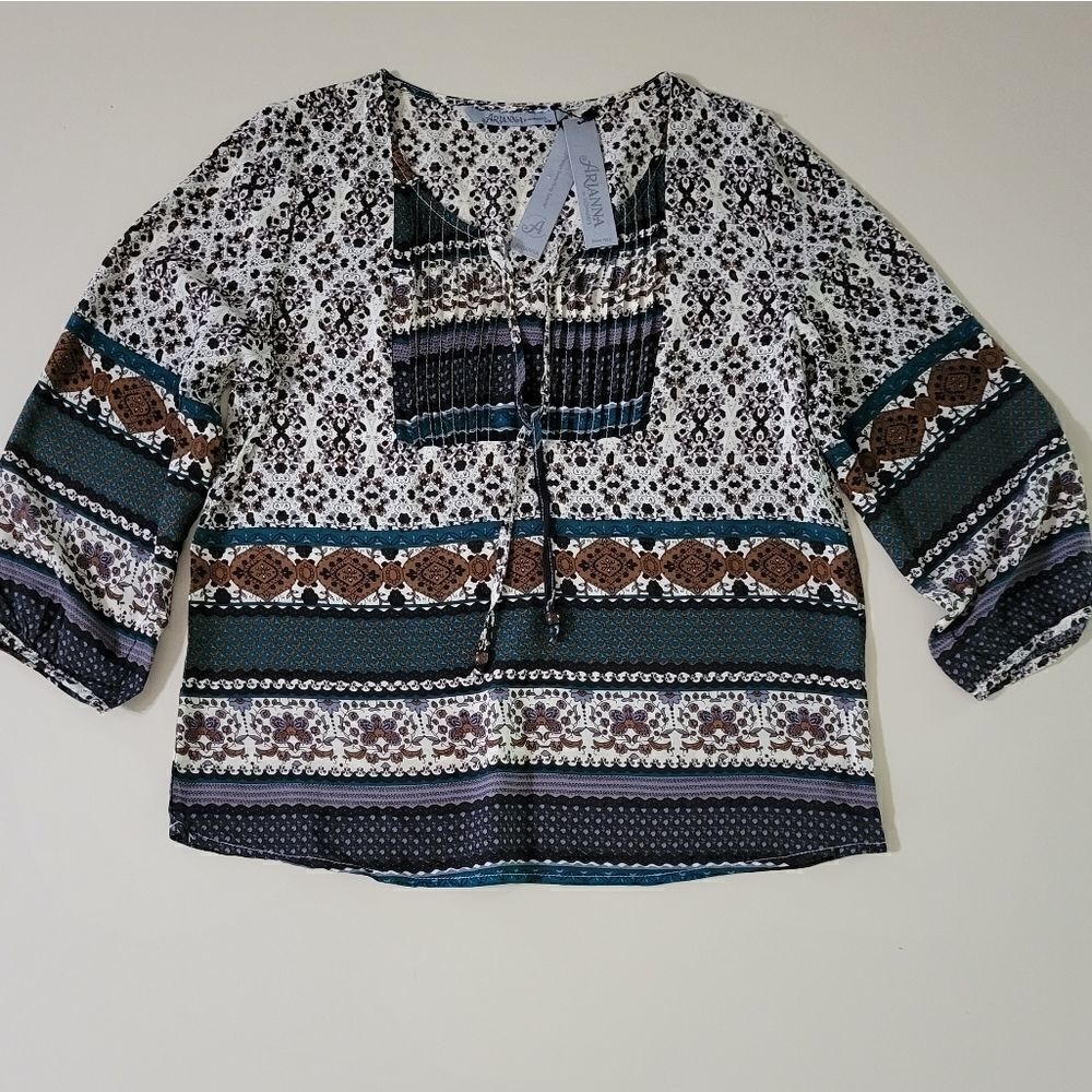 Arianna Peasant BoHo Pintuck Blouse